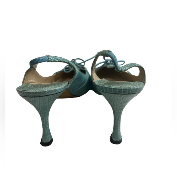 MANOLO BLAHNIK Reptile Skin Leather SHOES Slingbacks Heels Pump blue size 37 - Picture 4 of 15